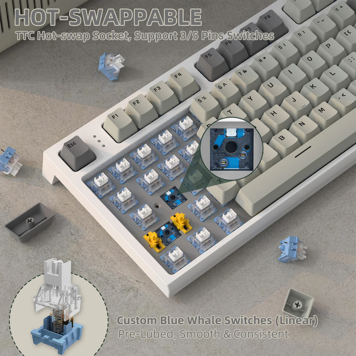 Attack Shark K86 Three mode RGB Display guest -made heat plug -in mechanical keyboard Business gray