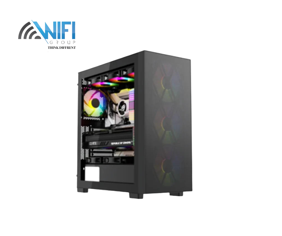Xander Hulk Mesh Mid Tower Gaming Case – 4x ARGB Fans, Tempered Glass, 600W 80+ PSU Included, ATX Support, High Airflow, Black 