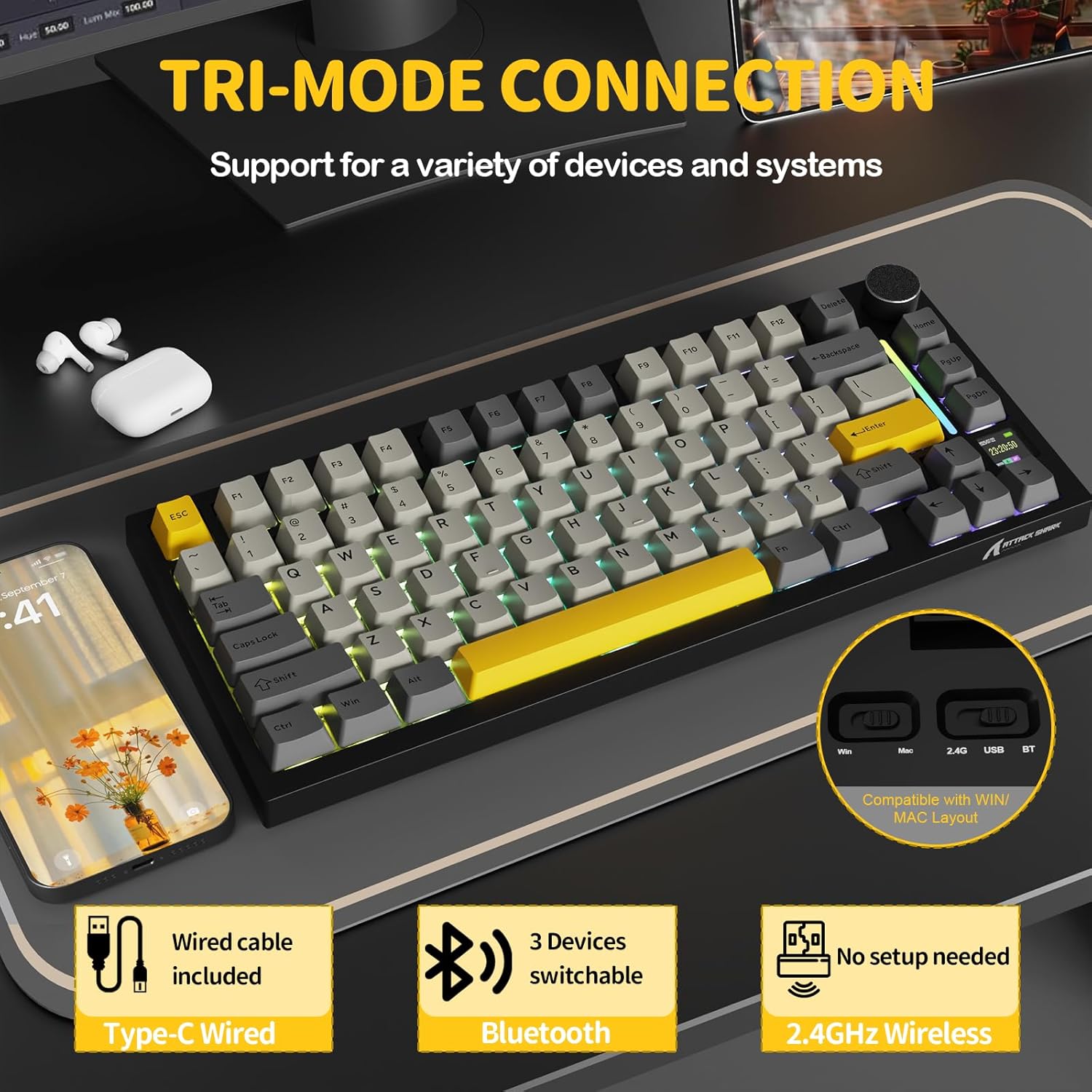 Attack shark X820 ULTRA Tri-Mode Mechanical Keyboard Star Black