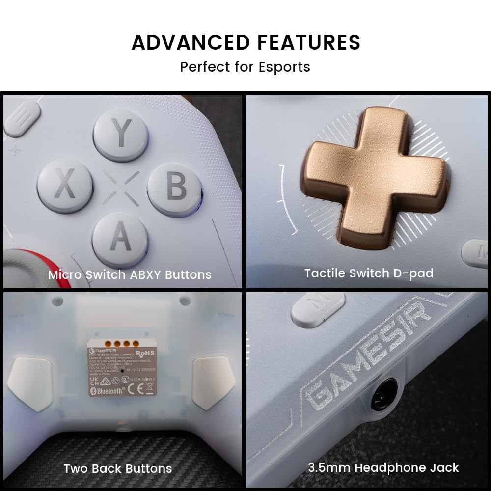 GameSir Cyclone 2 Wireless Controller - 1000Hz Polling Rate, TMR Joysticks, Hall/Micro 2-in-1 Triggers for PC/Switch/Android/iOS, PC Gaming Controller with Charging Dock White
