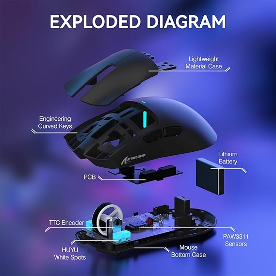 ATTACK SHARK X11 Lightweight Tri-Mode Wireless 2.4G/USB-C Wired/BT Gaming Mouse with RGB Charging Dock ,22K DPI,PAW3311 Optical Sensor (Black)