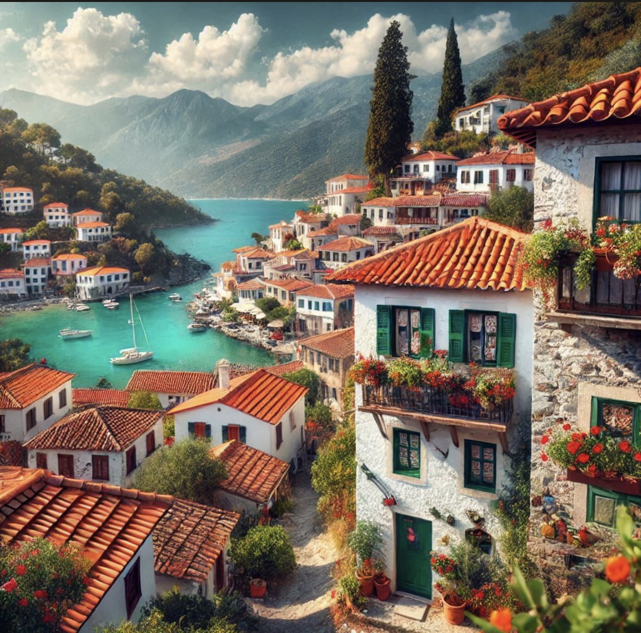 Mediterranean Coastal Village Print