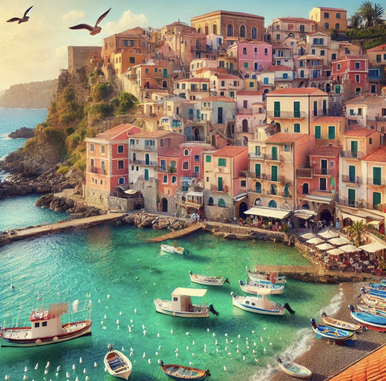 Mediterranean Coastal Town Print