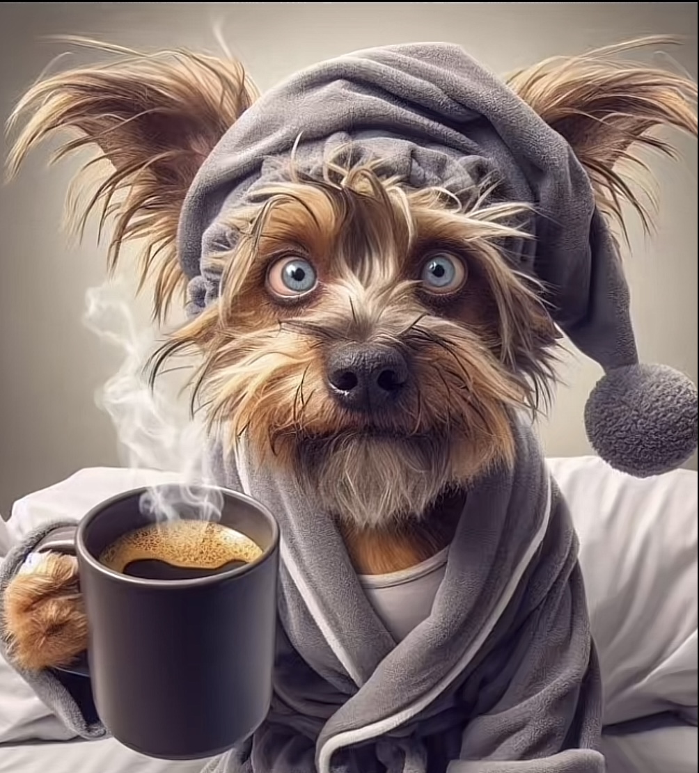Cozy Dog in Robe and Hat Print