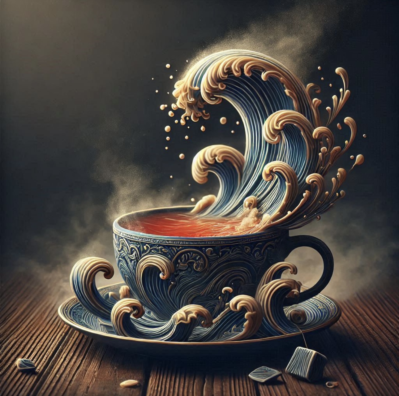 Artistic Teacup with Wave Design Print