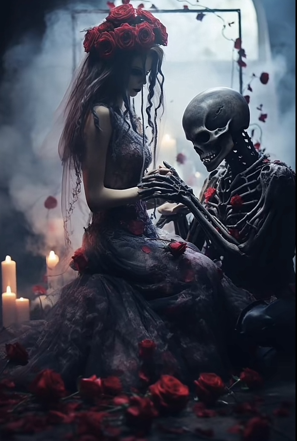 Gothic Bride and Skeleton Print