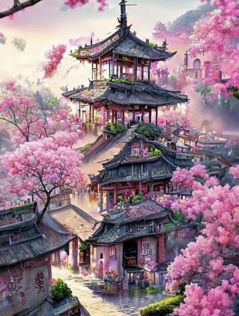Scenic Cherry Blossom Temple PRINT