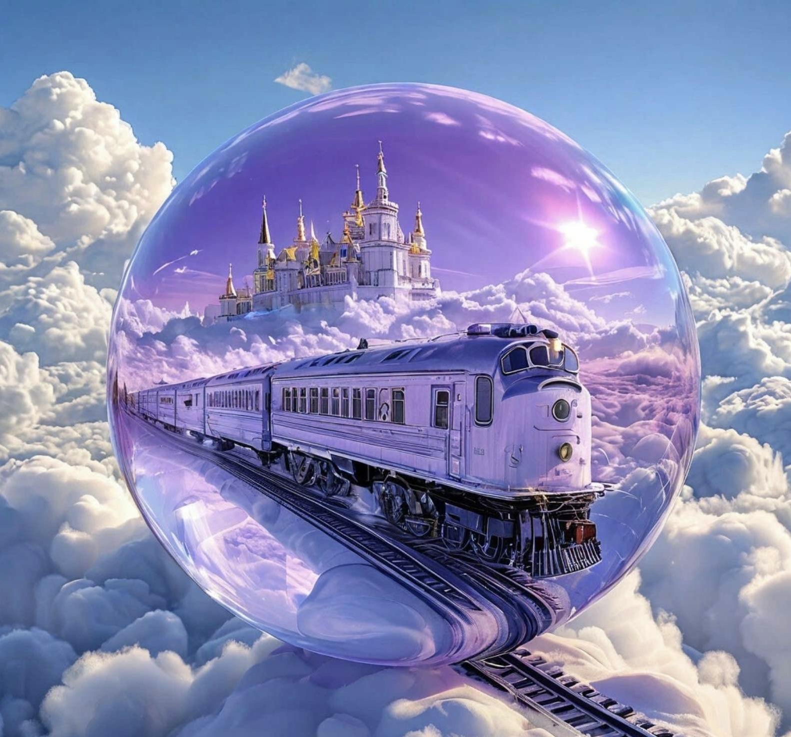 Surreal Train in Glass Sphere Print 