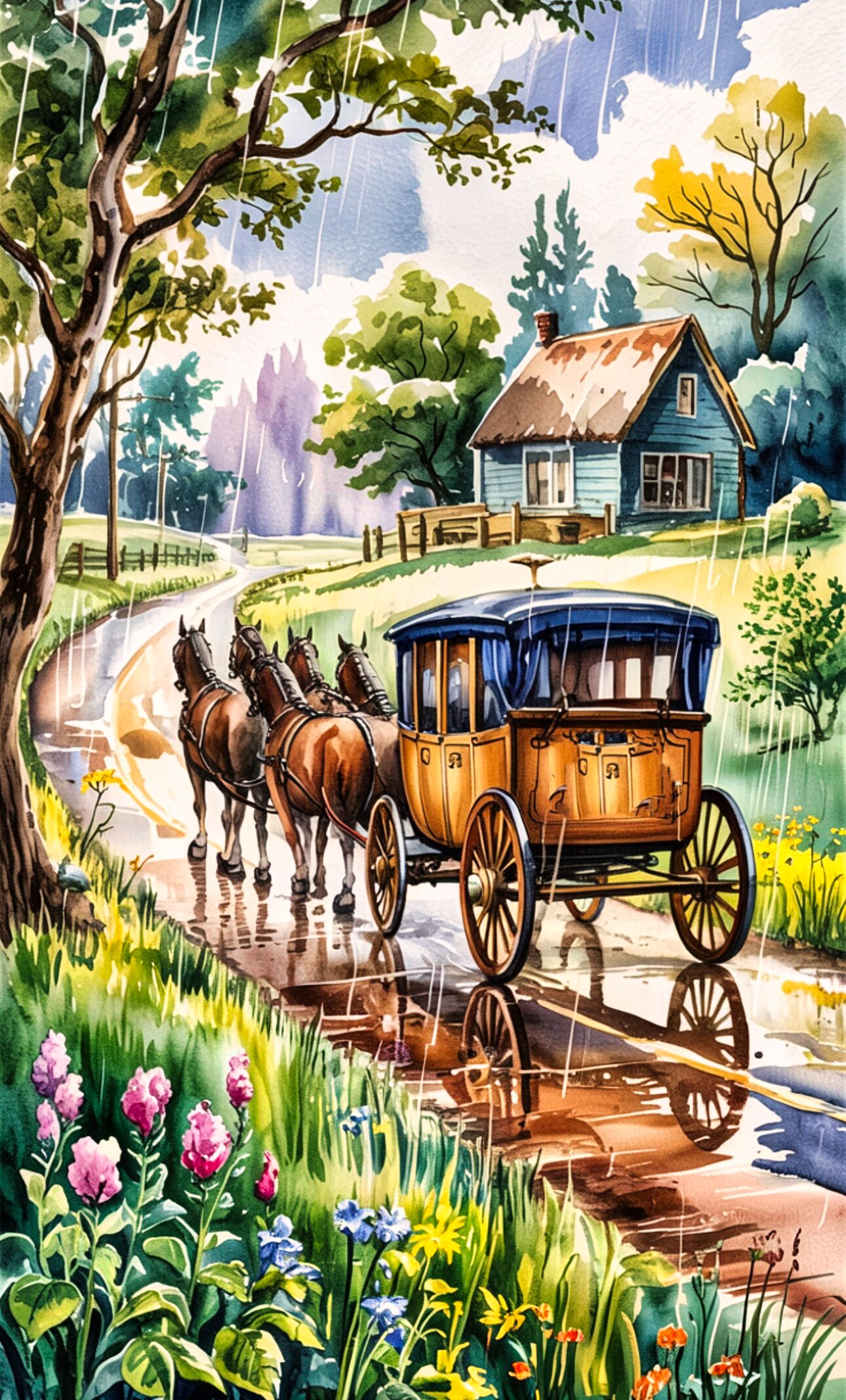 Vintage Horse-Drawn Carriage Print