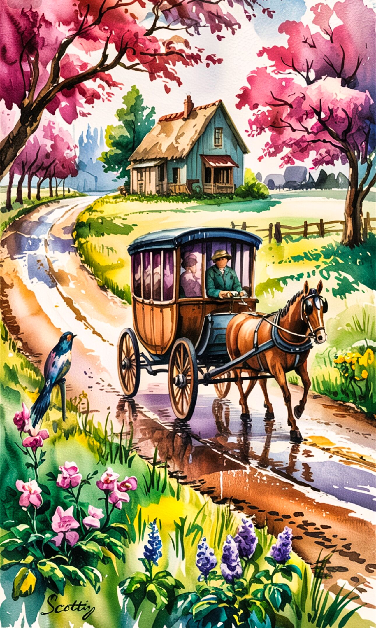 Vintage Horse-Drawn Carriage Print