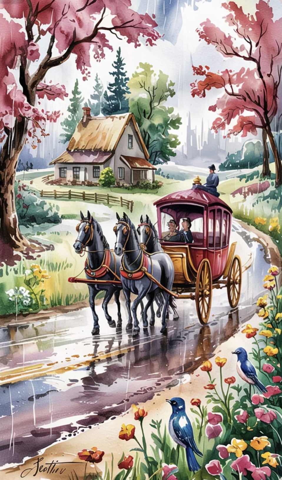 Vintage Horse-Drawn Carriage Print