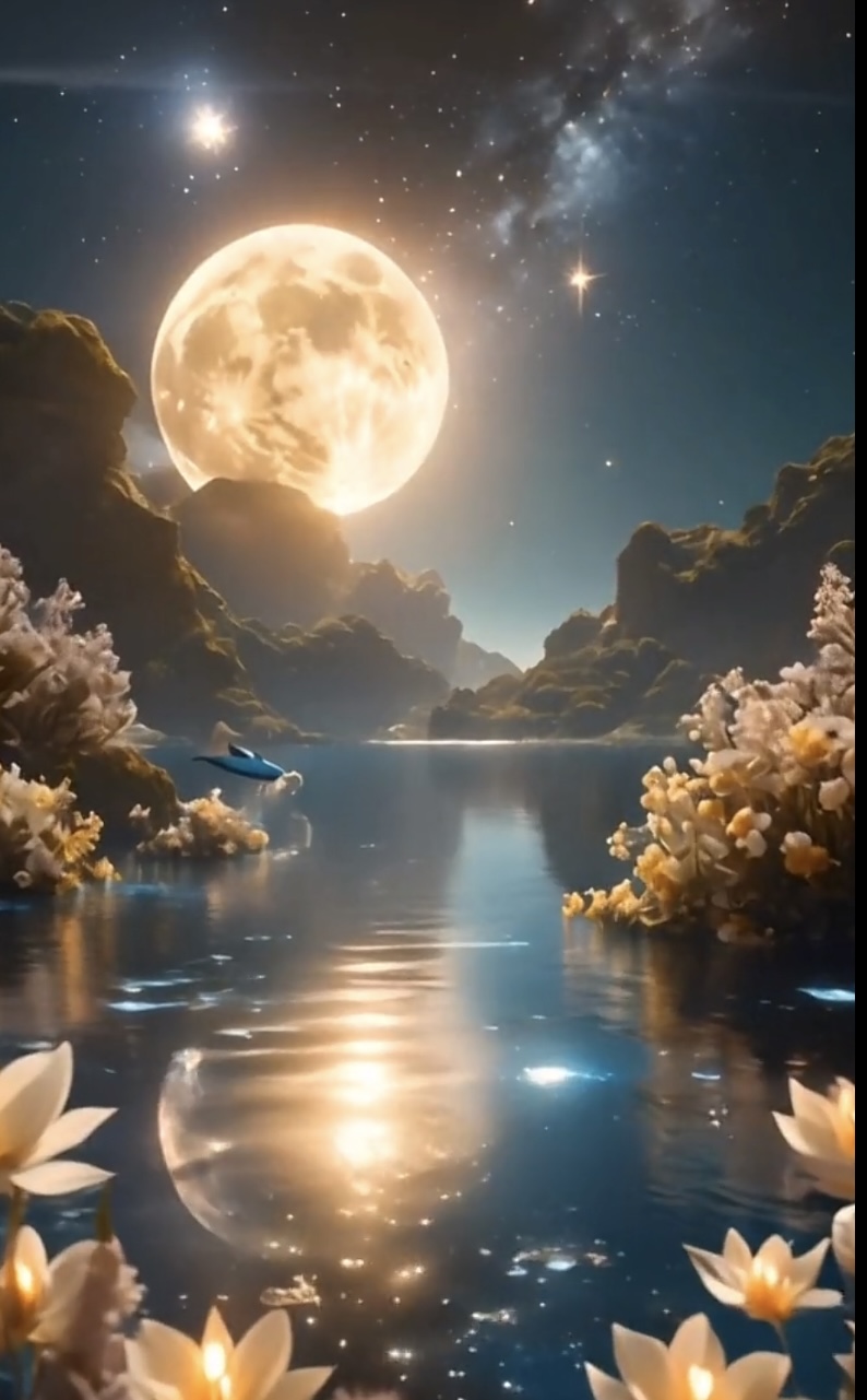 Moonlit River Landscape Art Print