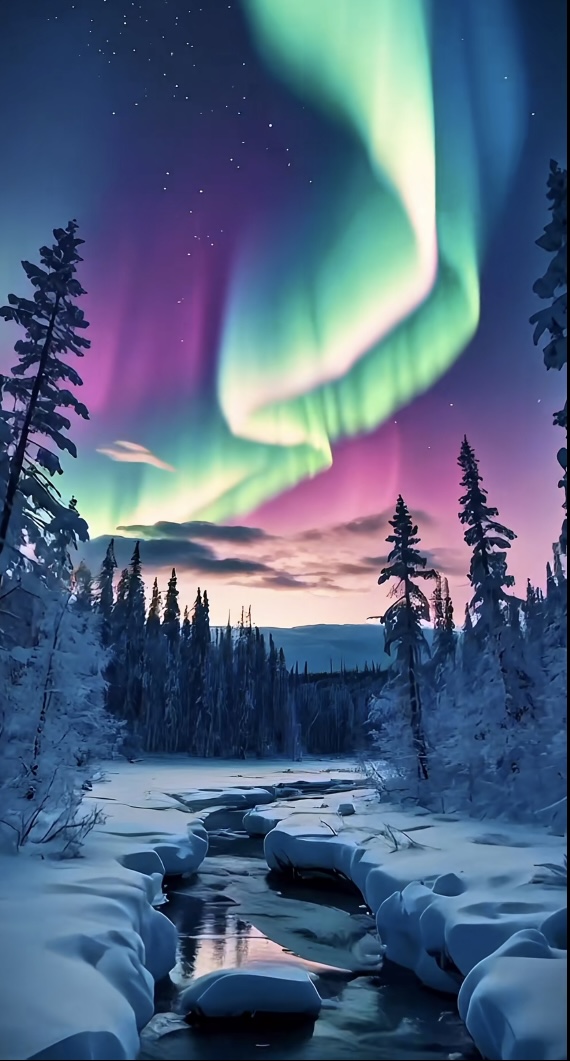 Northern Lights Winter Landscape Print