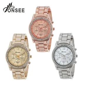 Geneva Diamond Watch Women Men Stainless Steel Unisex quartz in3 different color