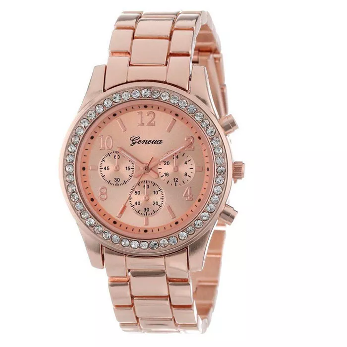 Geneva Diamond Watch Women Men Stainless Steel Unisex quartz in3 different color