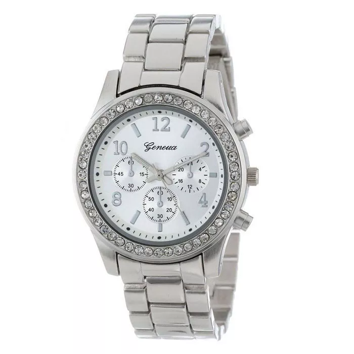 Geneva Diamond Watch Women Men Stainless Steel Unisex quartz in3 different color