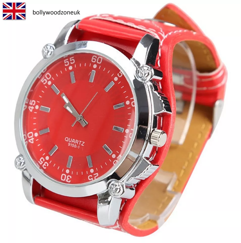 Men's Large Dial Black Analog Round Men watch PU Leather Strap Watch