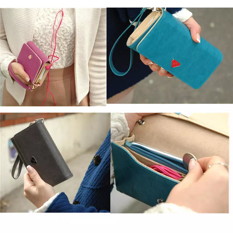 New Women Clutch Zipper Leather Long Wallet Coin Card Cell Phone Purse