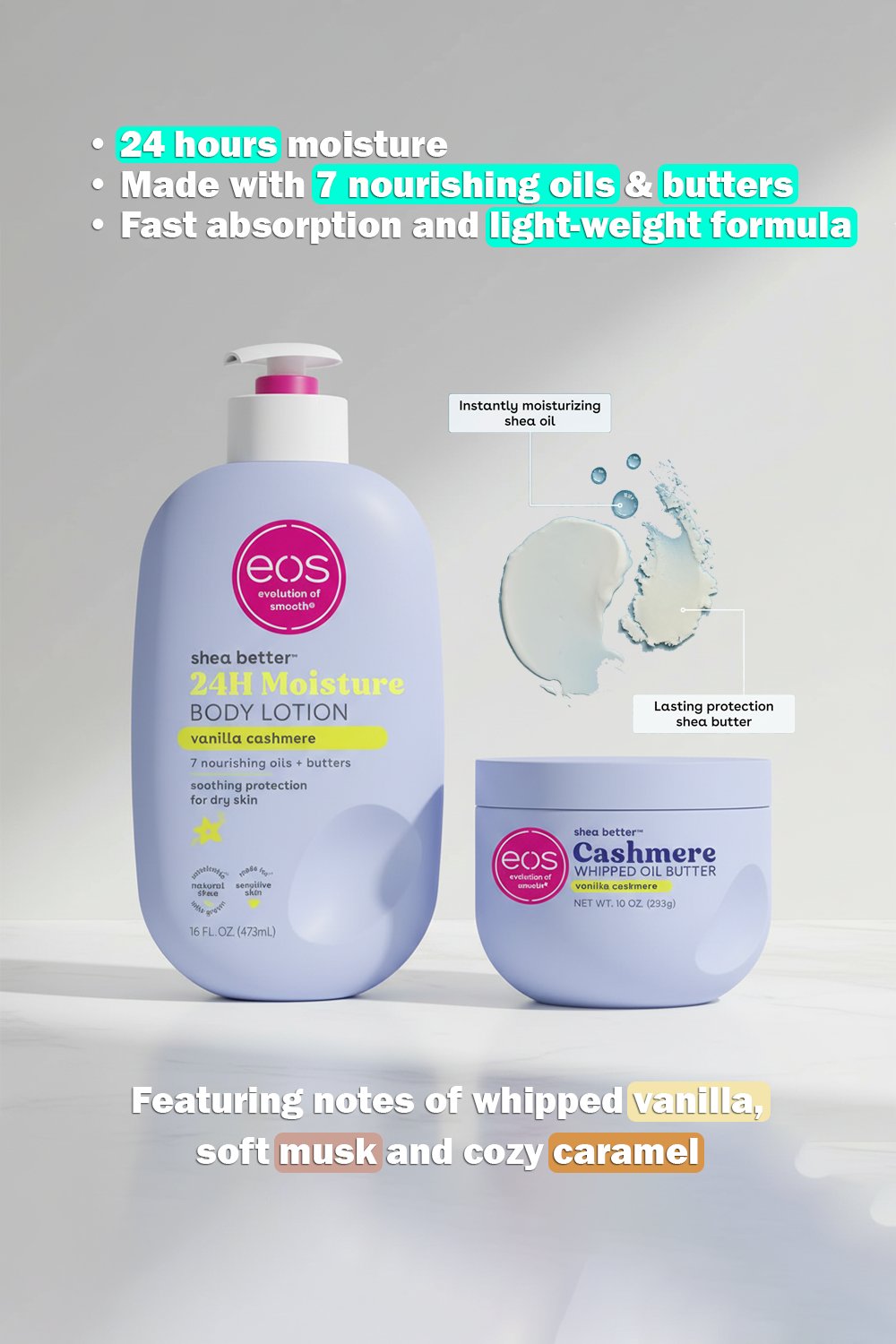 Bundle of eos Shea Better Body Lotion + Whipped Body Butter, Vanilla Cashmere