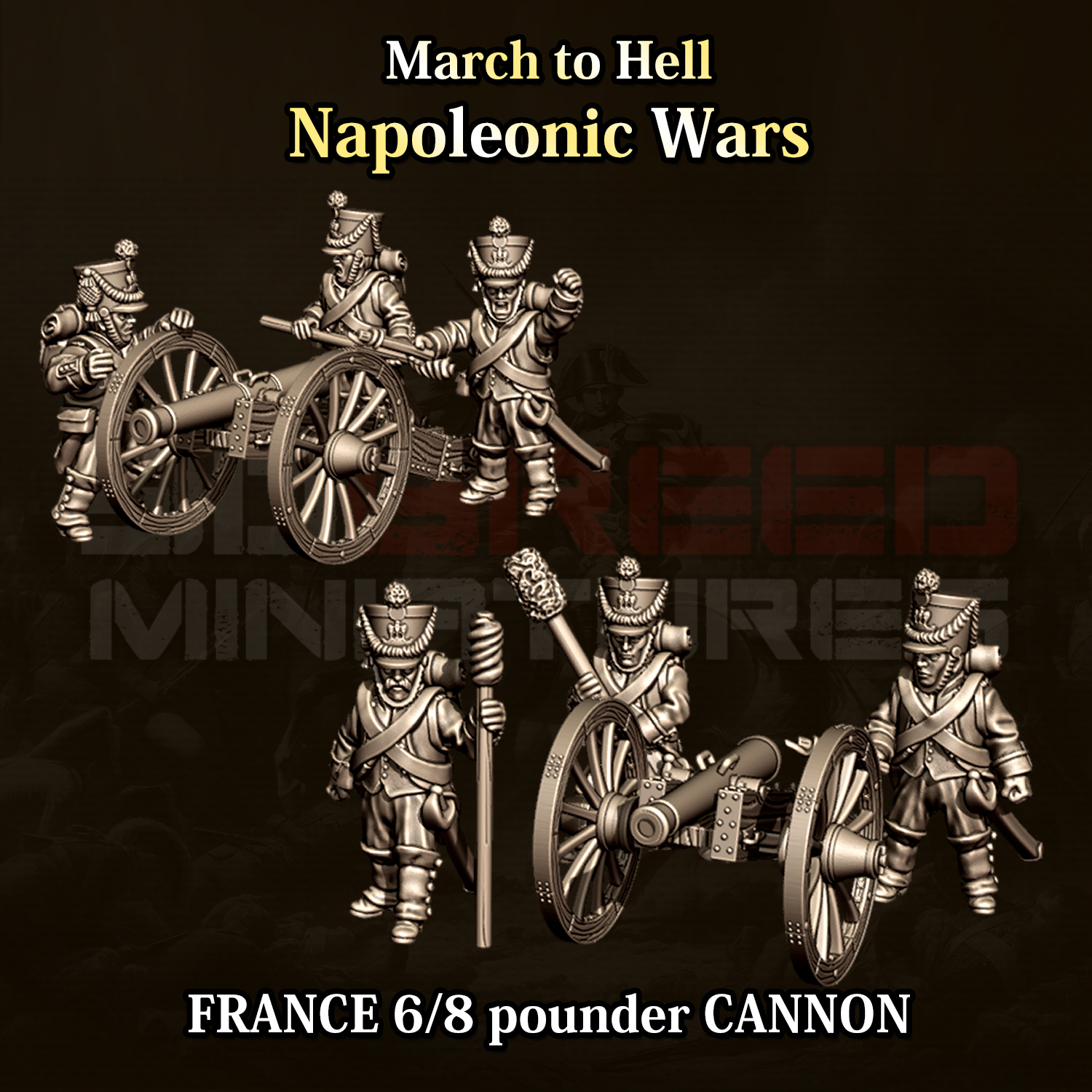 15mm French 6 pounder & 8 pounder Foot Battery Cannons and 6 crew