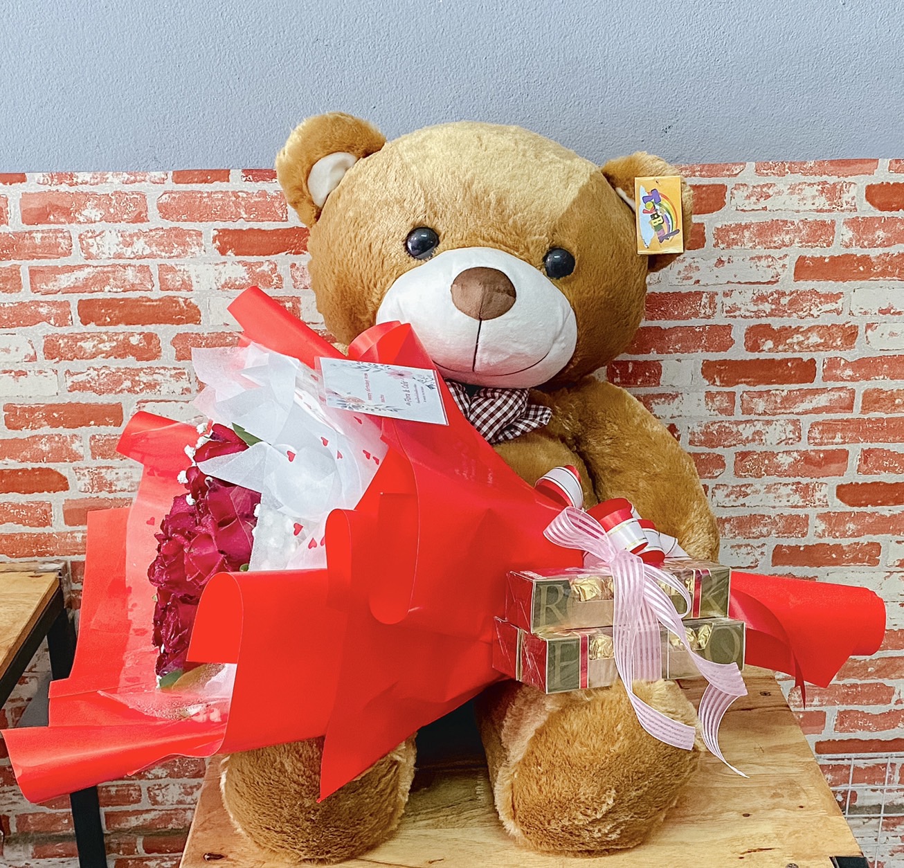 Giant Teddy Bear with Bouquet
