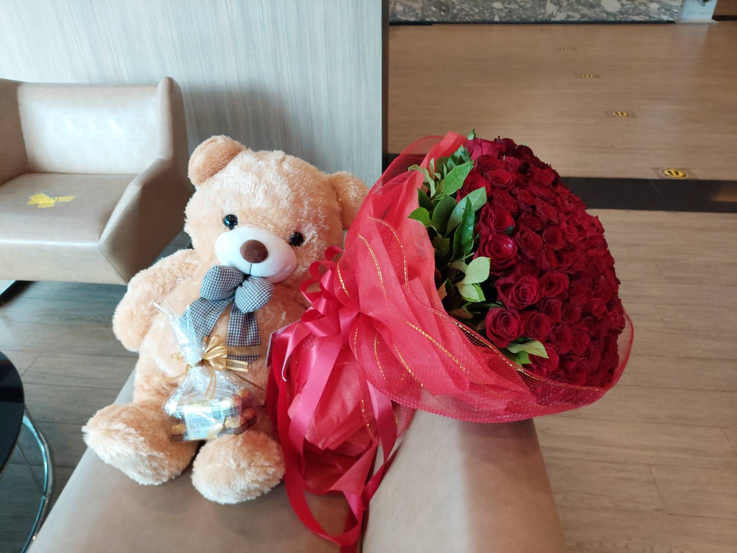 Teddy Bear and Rose Bouquet Set