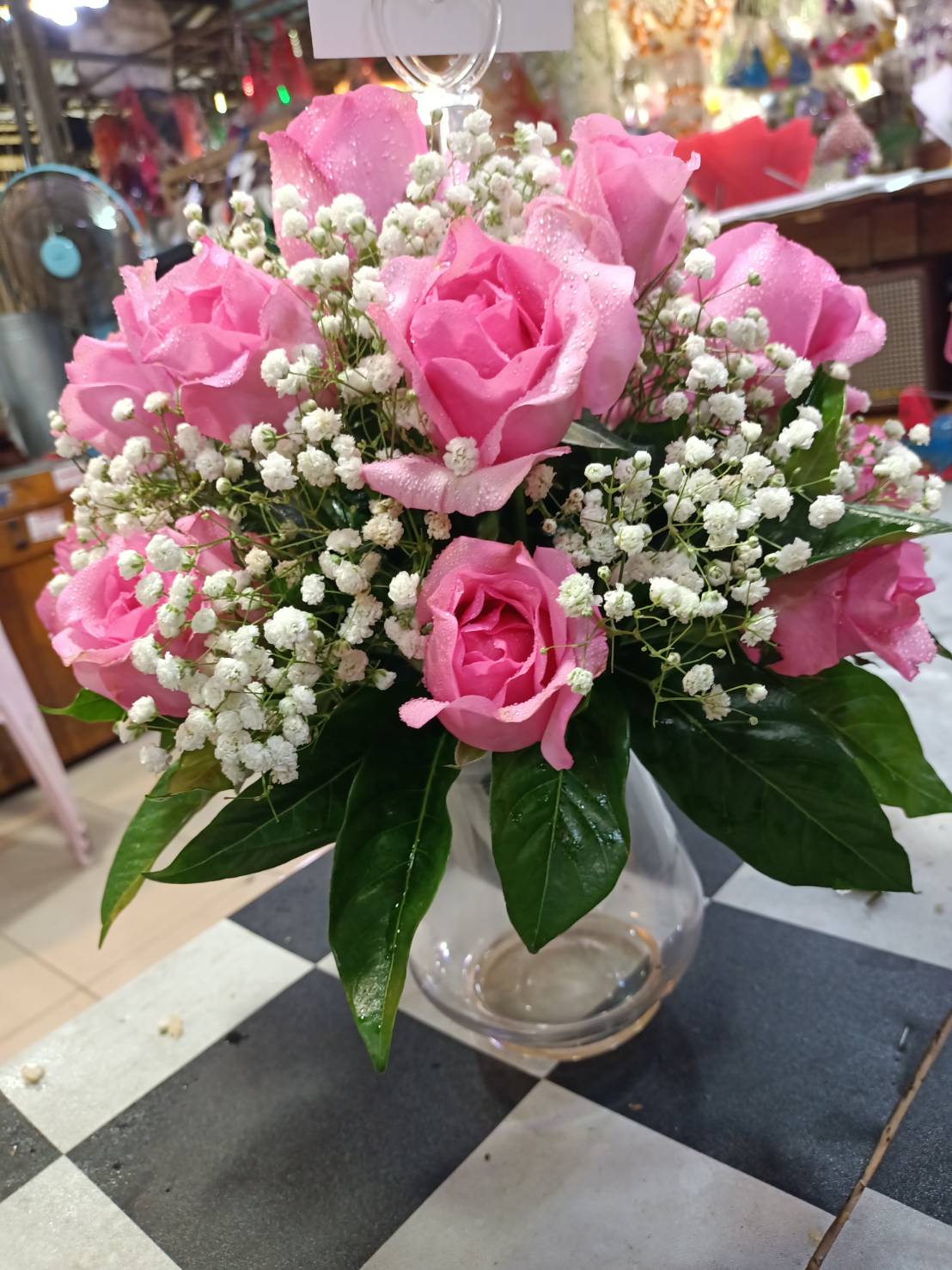 Blushing Beauty: Pink Roses and Baby's Breath