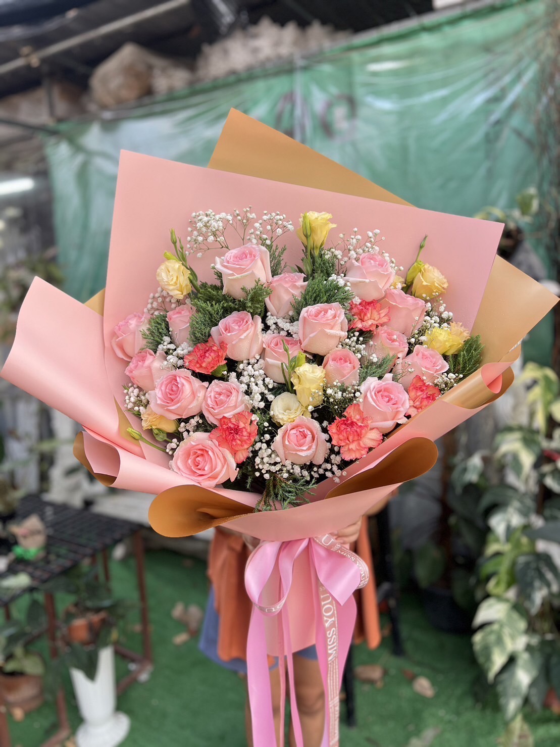 Pink and Yellow Rose Bouquet