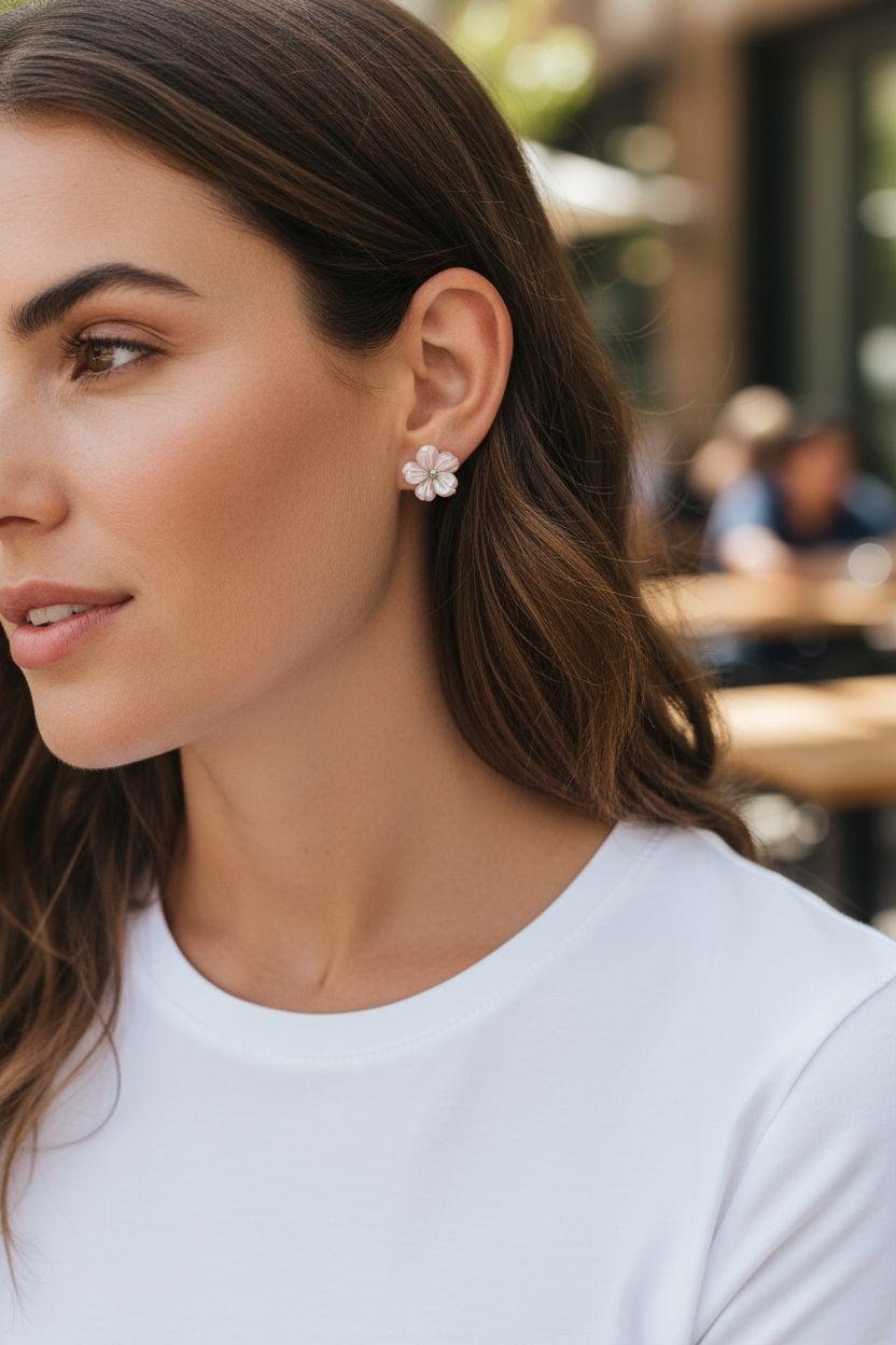 Ohrringe mit Perlmuttblüte in Blush 