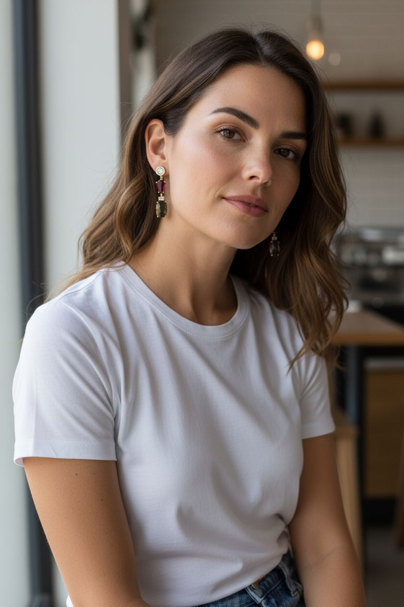 Besondere Ohrringe mit Glaselementen Rot/Braun 