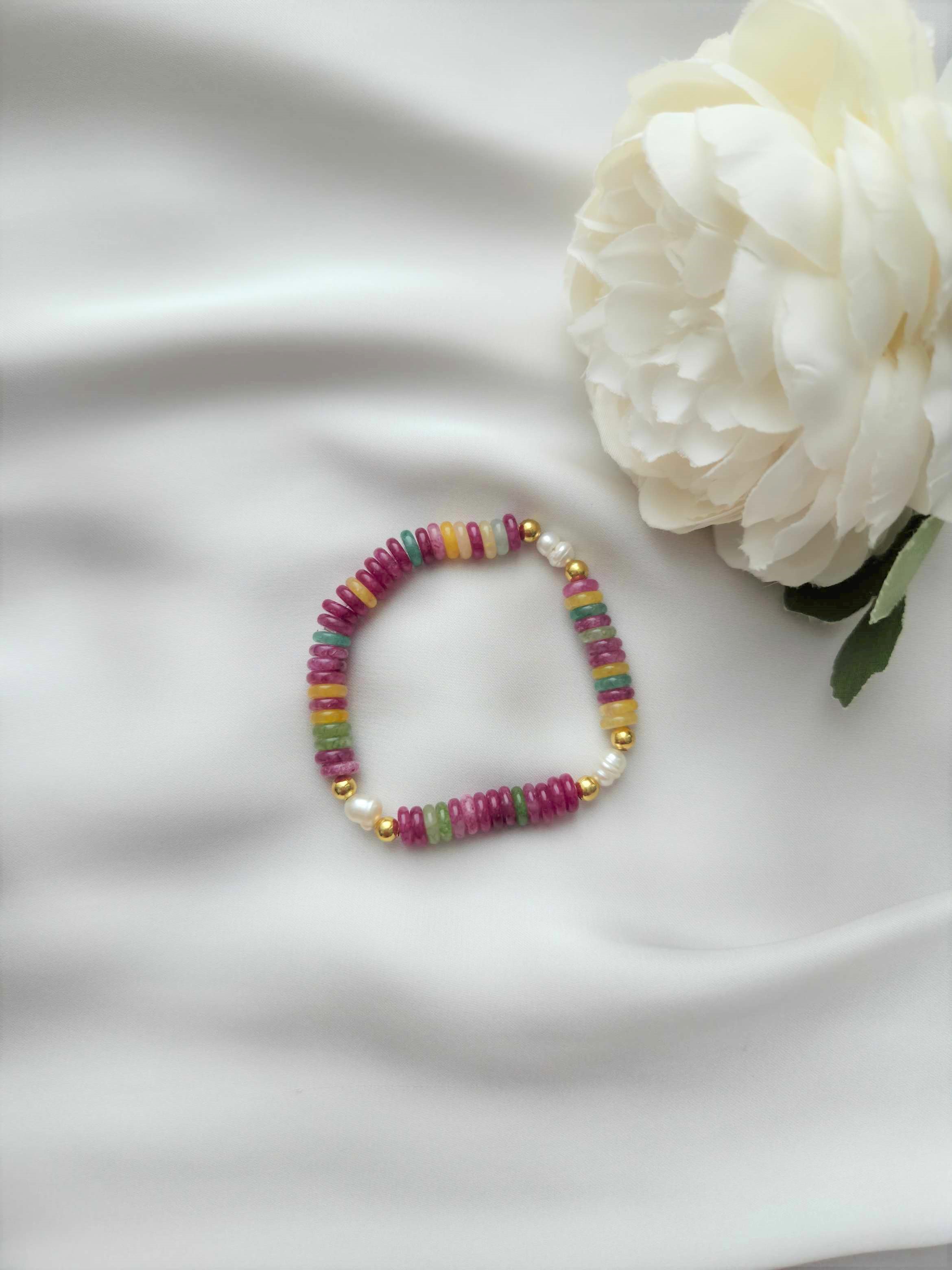 Armband mit Morganit Rondelle Spacer Perlen