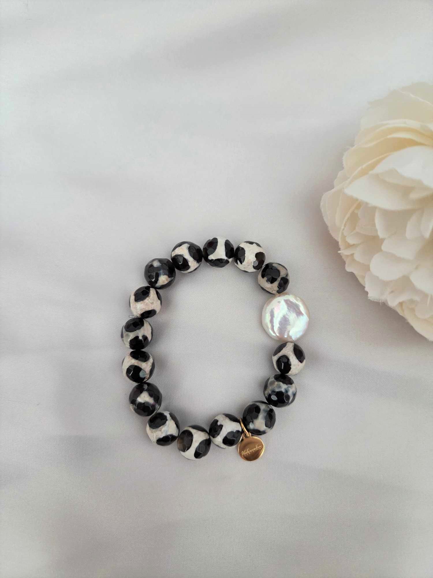 Armband mit Achat Perlen und Süßwasserperle 