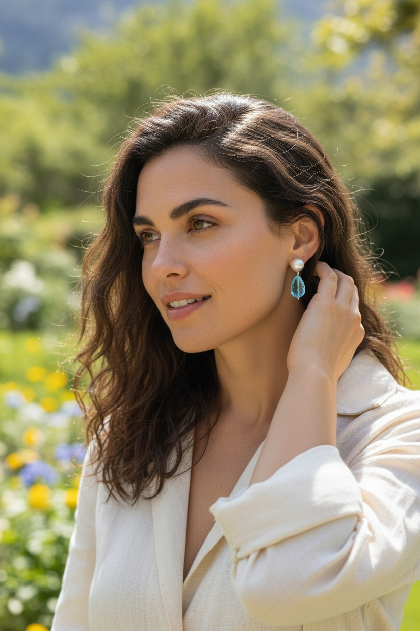 Besondere Ohrringe mit Edelsteinen und Perlen Stecker 