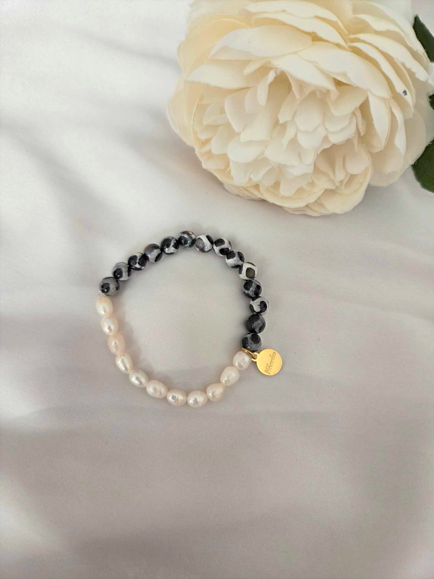 Armband mit Achat Perlen und Süßwasserperle 