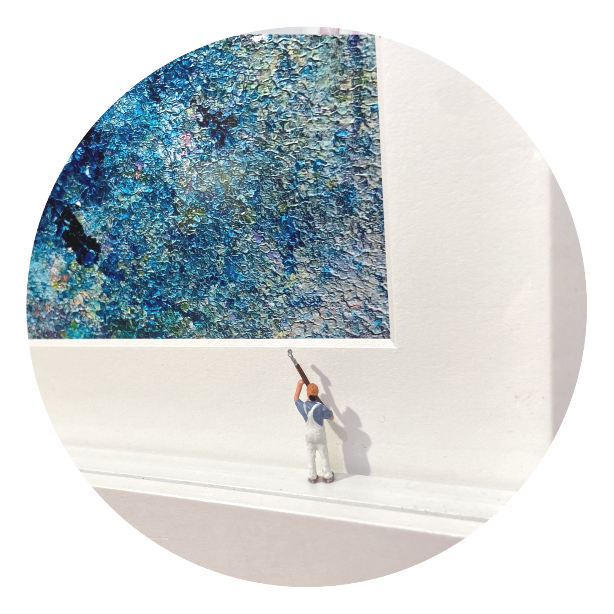 Maler in Aktion 3 (blau) - 3D Bilder im Objektkasten - art in boxes