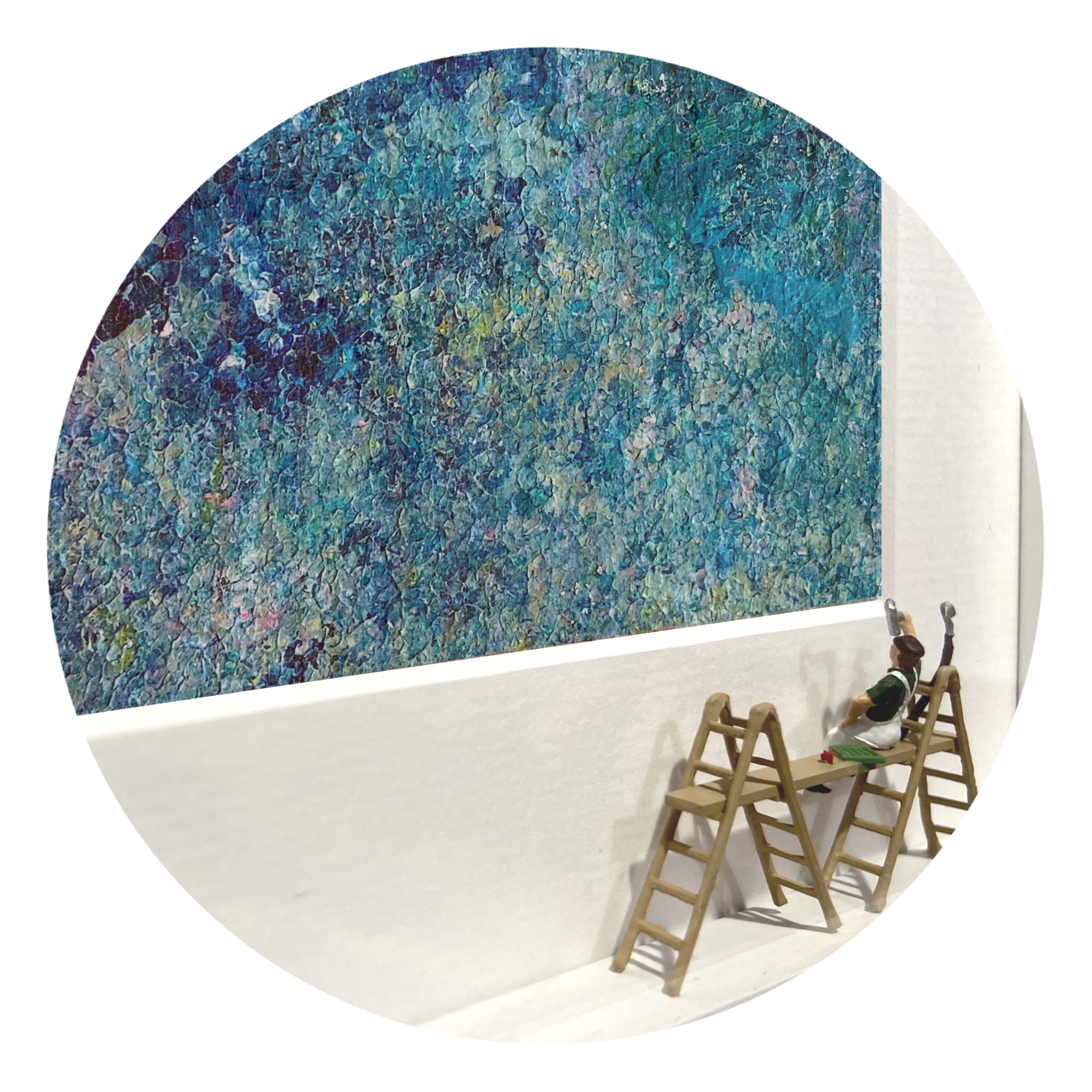 Maler in Aktion 3 (blau) - 3D Bilder im Objektkasten - art in boxes