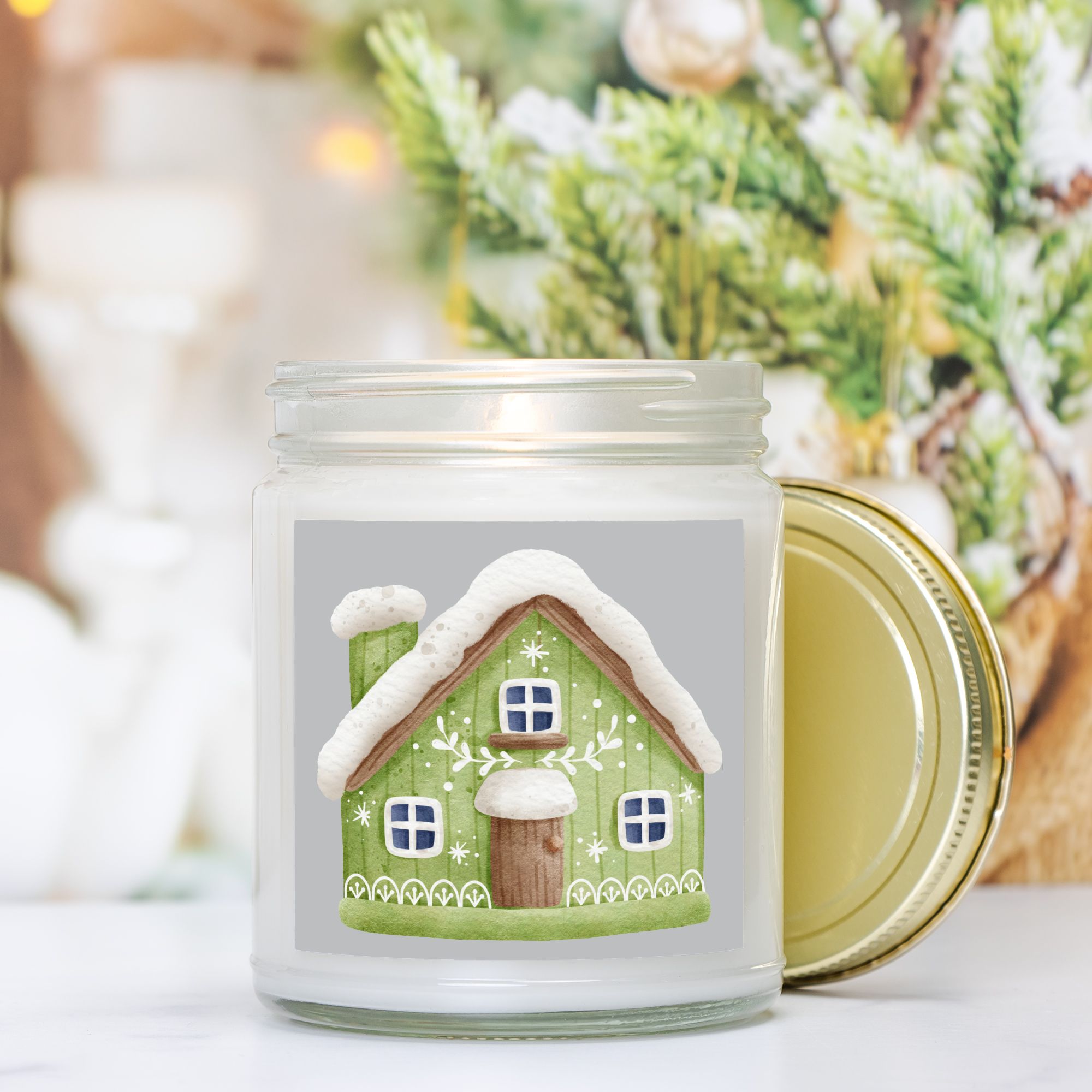 Gingerbread House Candle - Clear Glass Jar - 09 oz. -036