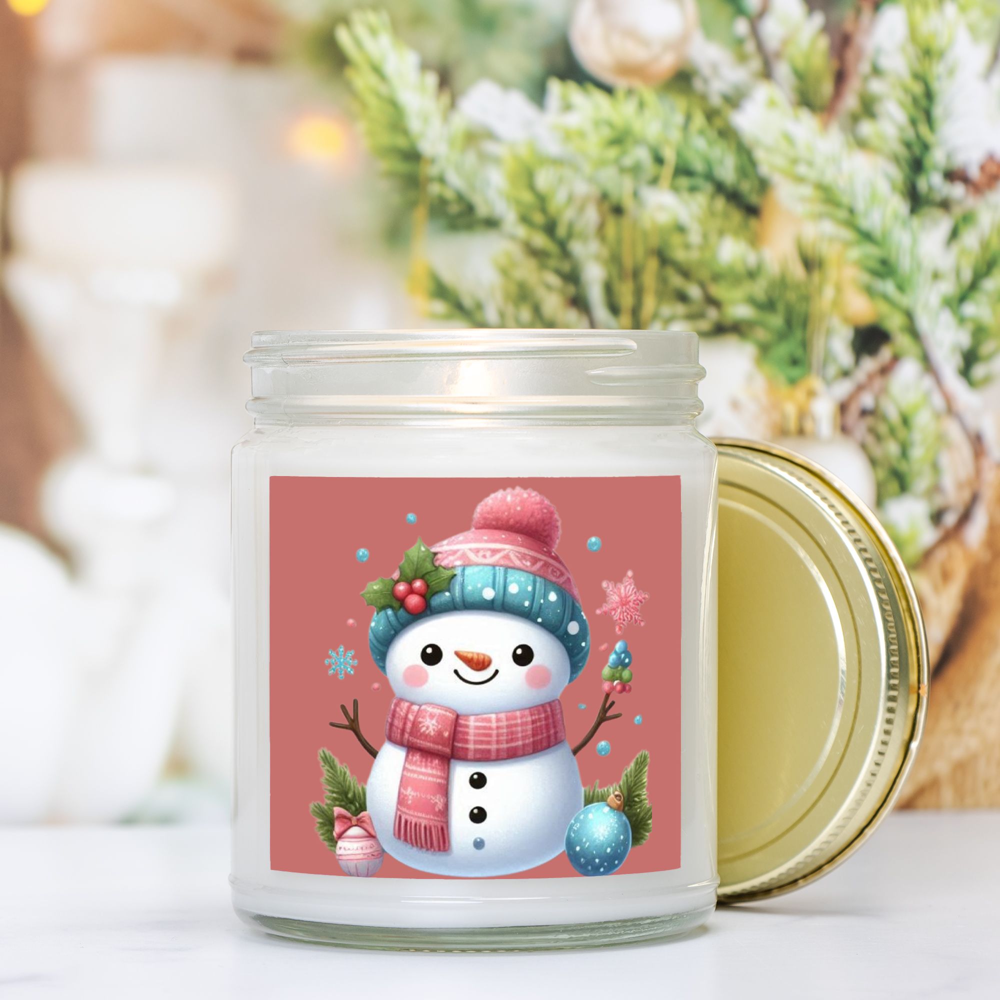 Snowman Candle - Clear Glass Jar - 09 oz. -014