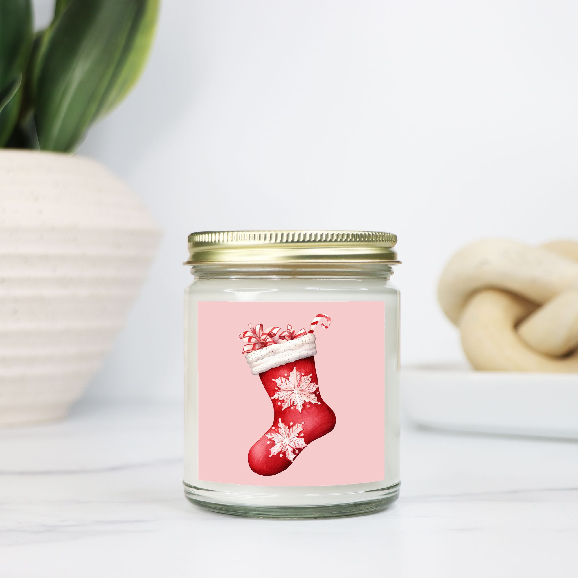 Christmas Stocking Candle - Clear Glass Jar - 09 oz. -029