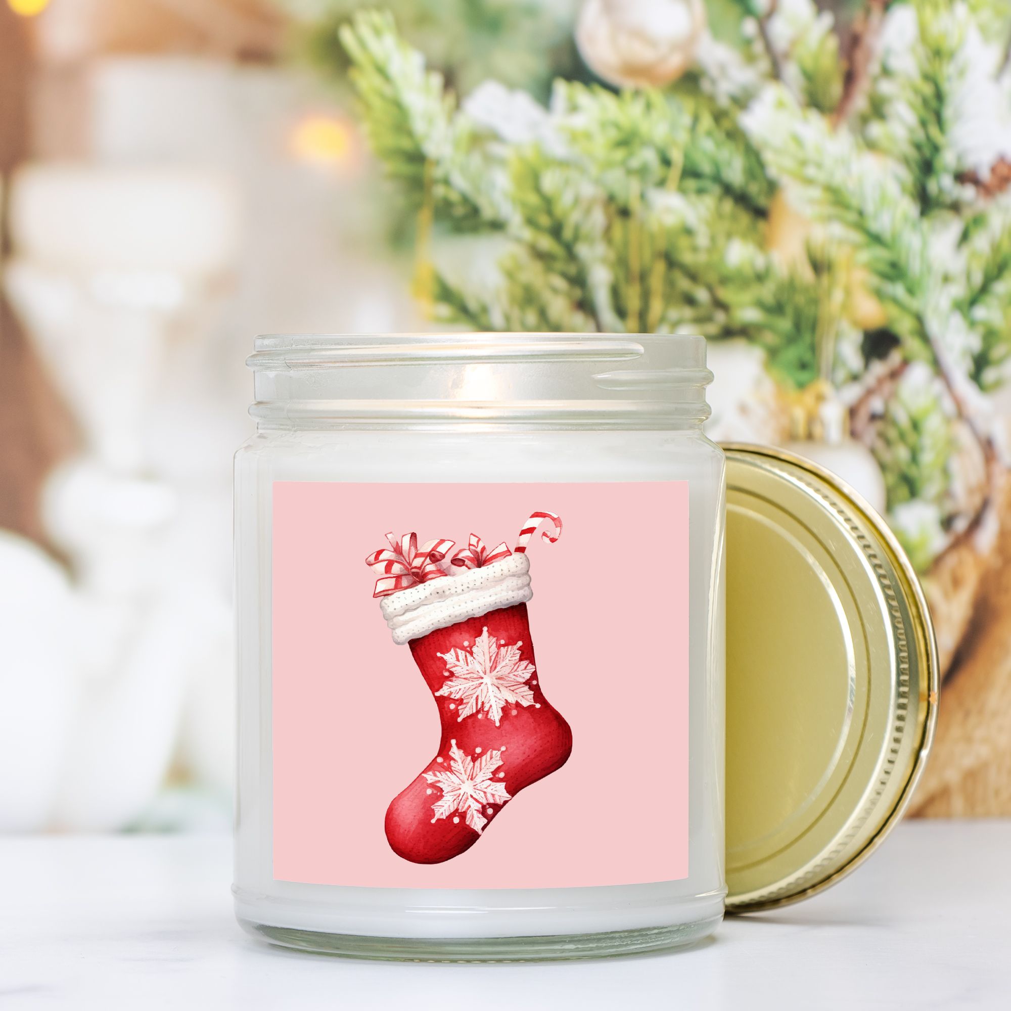 Christmas Stocking Candle - Clear Glass Jar - 09 oz. -029