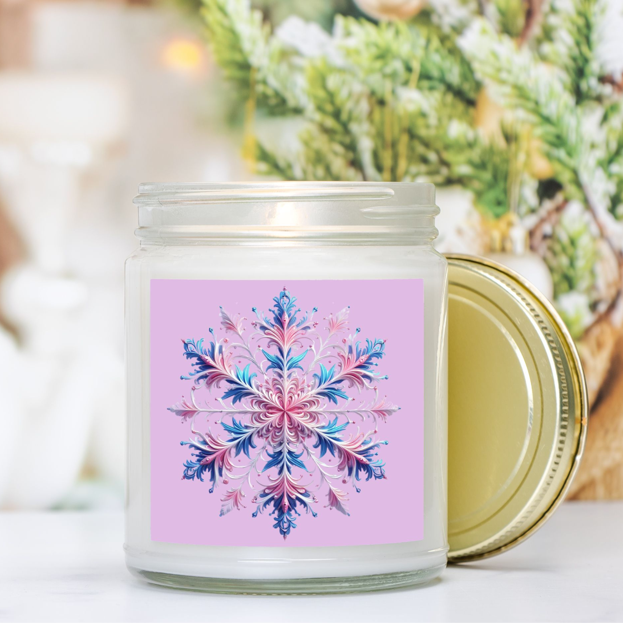 Snowflake Scented Candle -Clear Glass Jar 9 oz. - 012