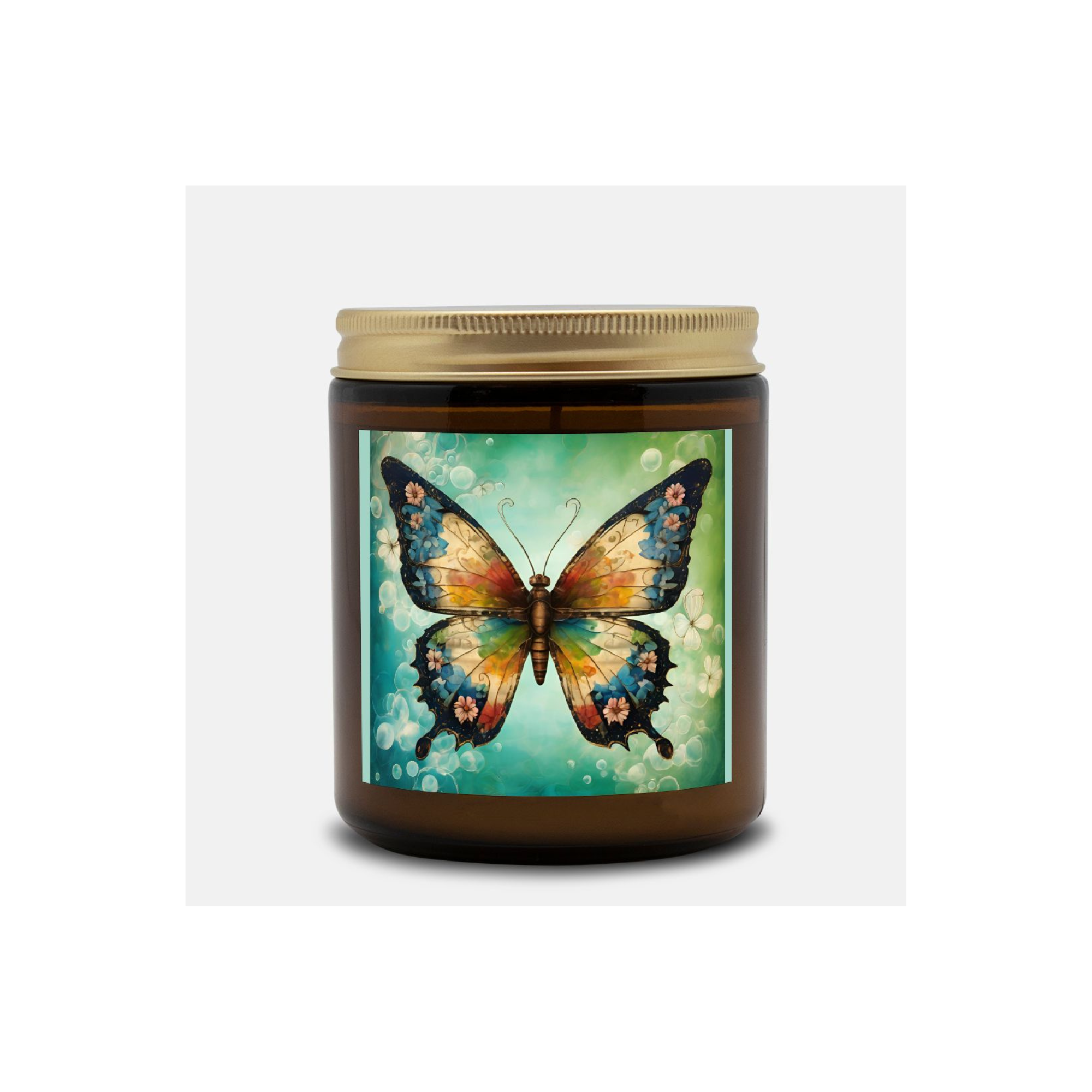 Butterfly Candle - Amber Glass Jar - 09 oz. - 055
