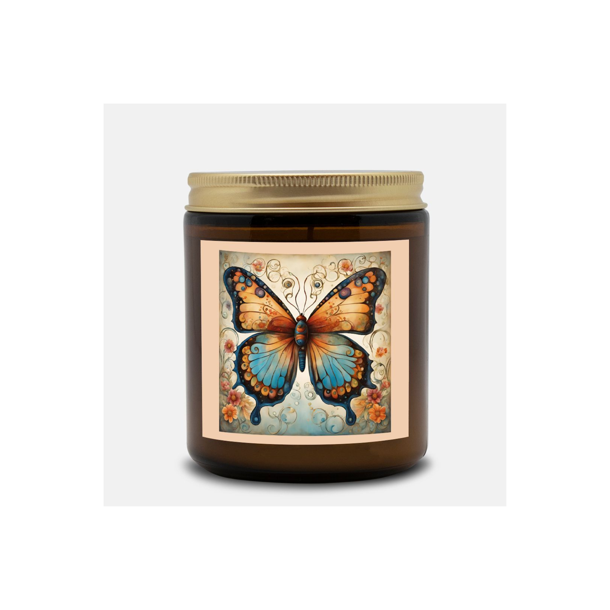 Butterfly Candle - Amber Glass Jar - 09 oz. - 056