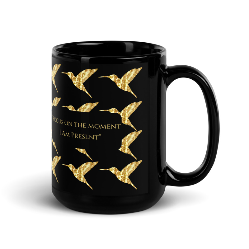 Luxe Hummingbird Presence Affirmation Black Glossy Mug