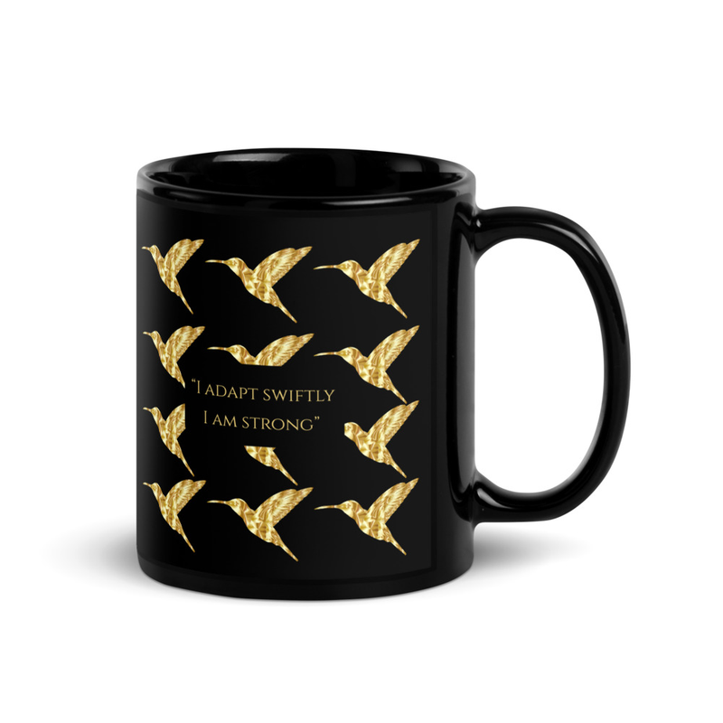 Luxe Hummingbird Strong Affirmation Black Glossy Mug