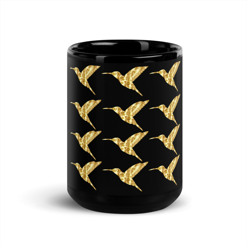 Golden Hummingbird Black Mug