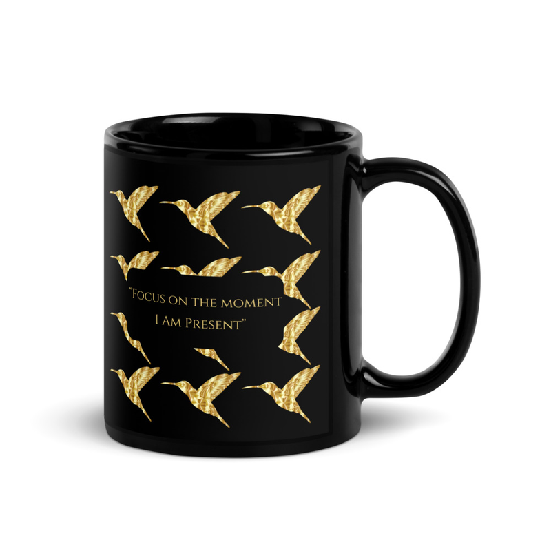 Luxe Hummingbird Presence Affirmation Black Glossy Mug