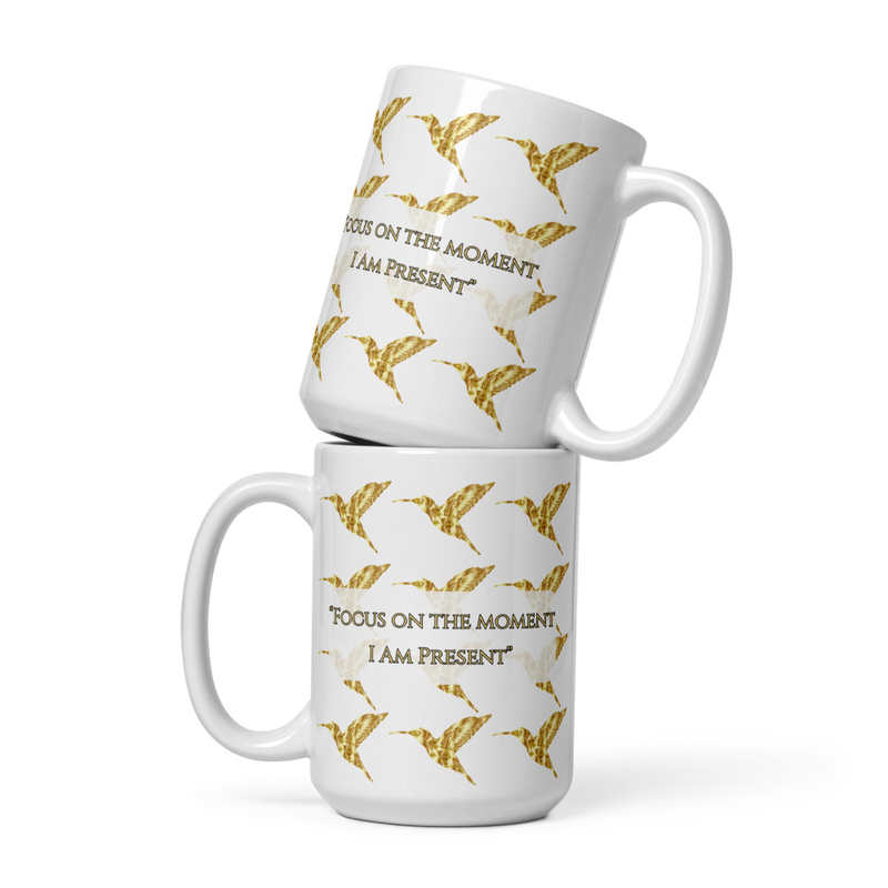 Luxe Hummingbird Presence Affirmation White glossy mug