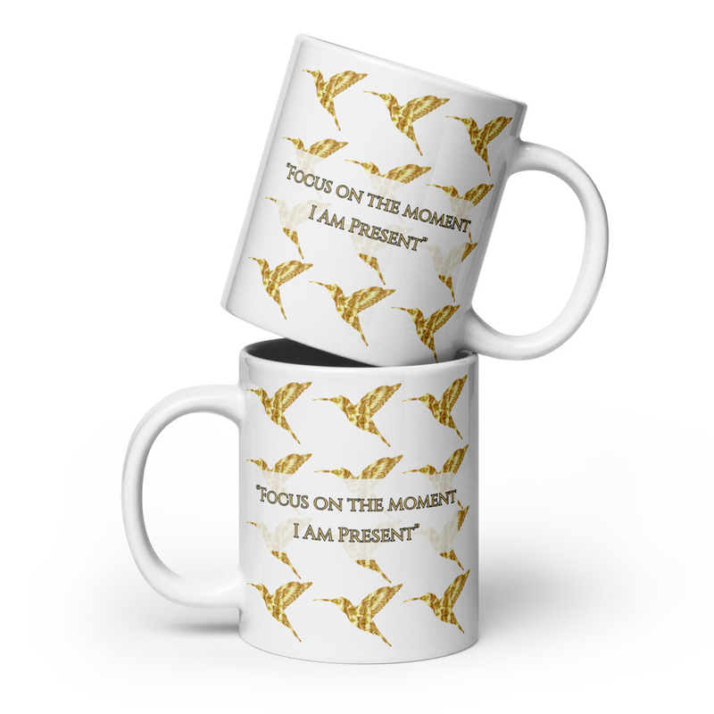Luxe Hummingbird Presence Affirmation White glossy mug