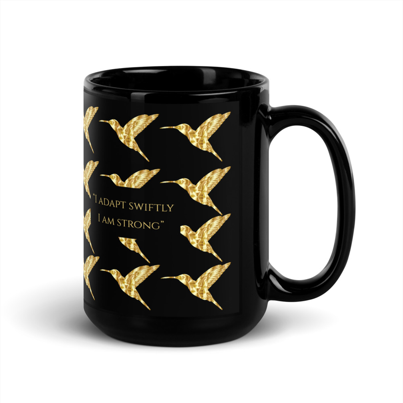 Luxe Hummingbird Strong Affirmation Black Glossy Mug